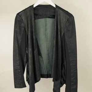 Donna Karan New York Black Draped Lambskin Leather Jersey Panel Jacket